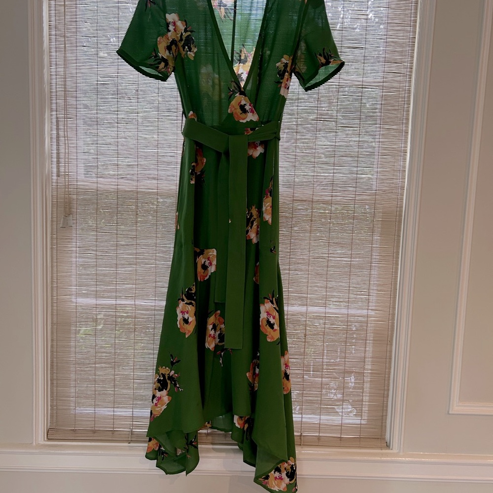 A.L.C. Green Floral High Low wrap dress